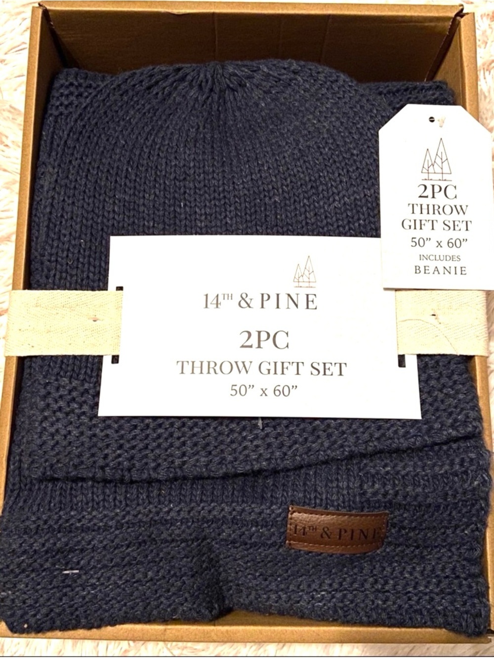 ❄️ Navy Knit Beanie and Throw Set Giftable Knit Accessories